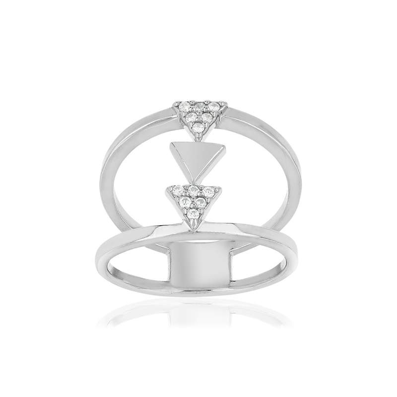 Bague argent 925 triangles zirconias - vue 1