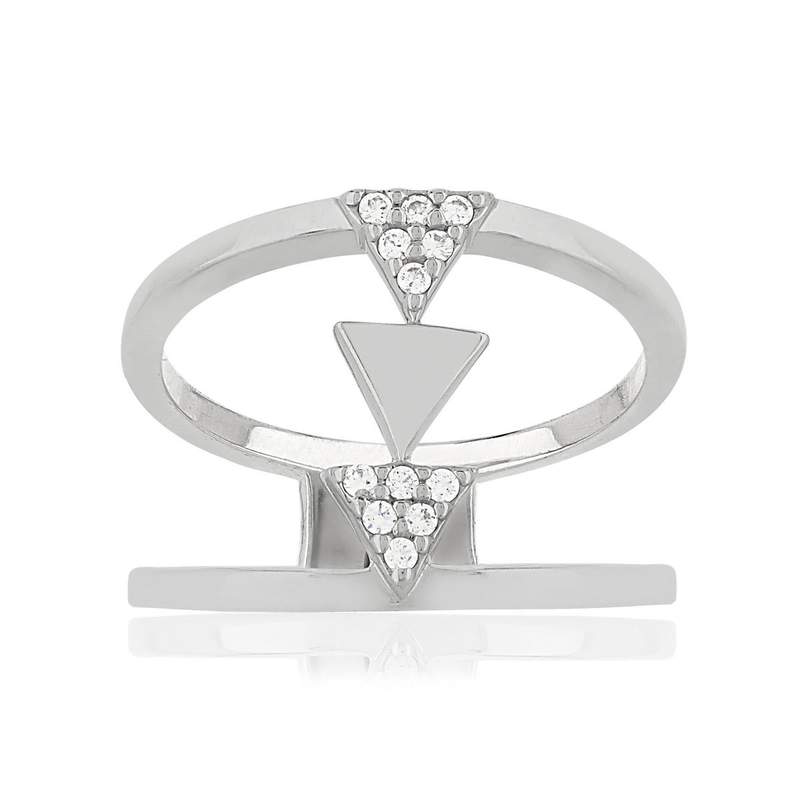 Bague argent 925 triangles zirconias - vue 3