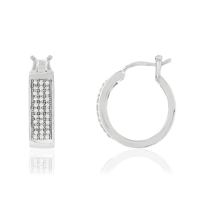 Créoles or blanc 750 diamants - vue 1