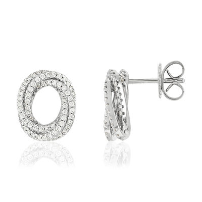 Boucles d'oreilles or blanc 750 diamants - vue 1