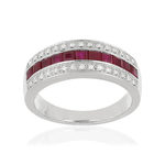 Bague or blanc 750 rubis diamants - vue 1