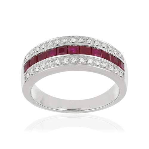Bague or blanc 750 rubis diamants