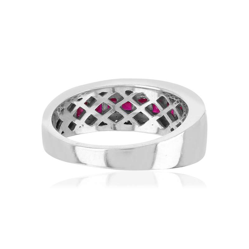 Bague or blanc 750 rubis diamants - vue D1
