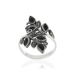 Bague argent 925 feuilles marcassites et zirconias noirs - vue 1
