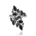 Bague argent 925 feuilles marcassites et zirconias noirs - vue 3