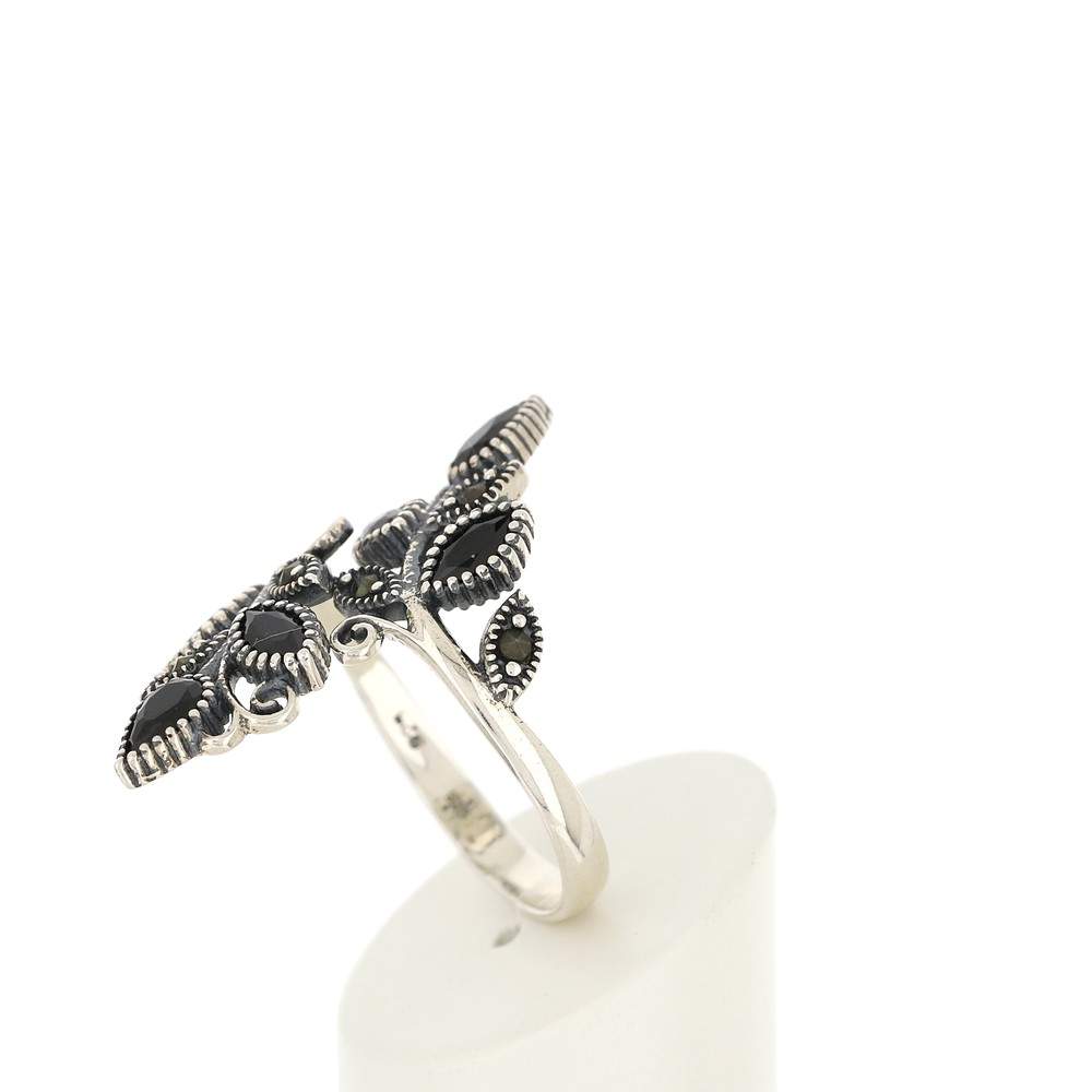 Bague argent 925 feuilles marcassites et zirconias noirs - vue 5