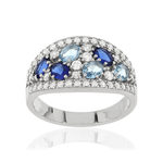 Bague argent 925 zirconias bleus et blancs - vue 1