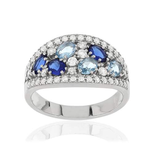 Bague argent 925 zirconias bleus et blancs