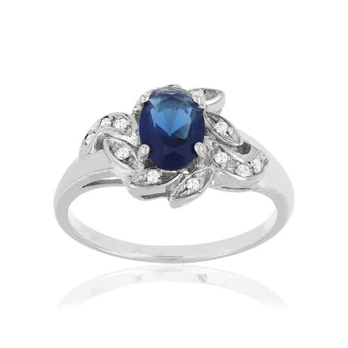 Bague argent 925 fleur zirconia bleu ovale et zirconias blancs