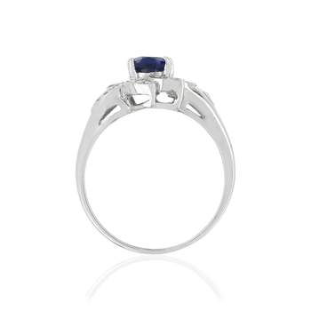 925 sterling silver ring with oval blue zirconia flower and white zirconias