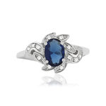 Bague argent 925 fleur zirconia bleu ovale et zirconias blancs - vue 3