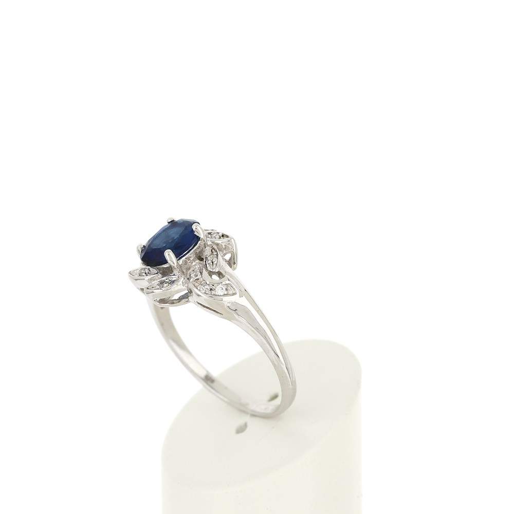 Bague argent 925 fleur zirconia bleu ovale et zirconias blancs - vue 4