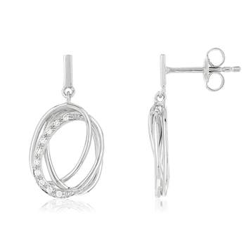 925 Silver Earrings with Interlocking Ring Pendants and Zirconias