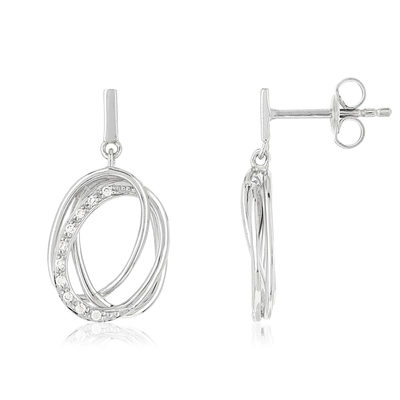 Boucles d'oreilles argent 925 pendants anneaux entrelacés zirconias - vue 1