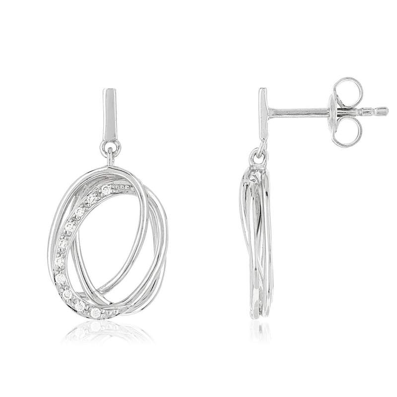 Boucles d'oreilles argent 925 pendants anneaux entrelacés zirconias - vue 1