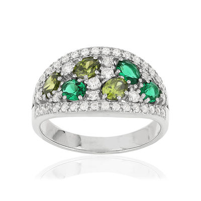 Bague argent 925 zirconias verts et blancs - vue 1