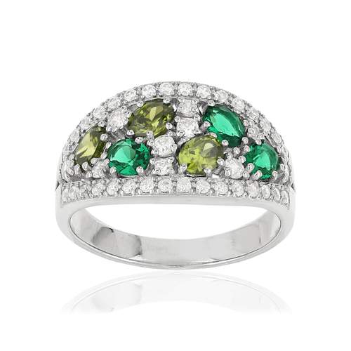 Bague argent 925 zirconias verts et blancs