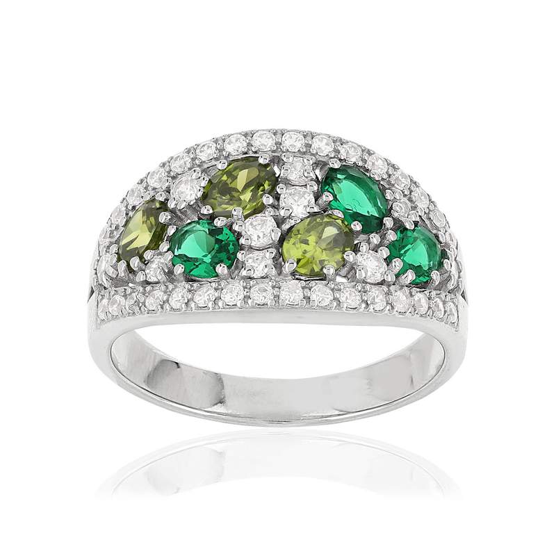 Bague argent 925 zirconias verts et blancs - vue 1