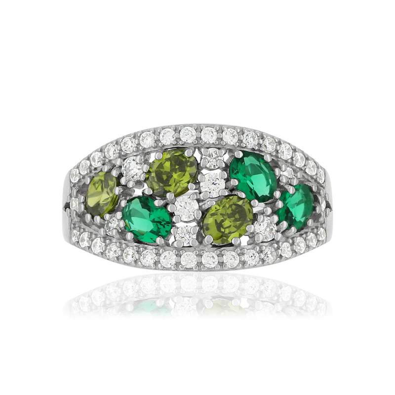 Bague argent 925 zirconias verts et blancs - vue 3