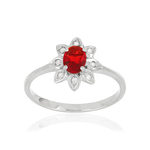 Bague argent 925 fleur zirconias rouge et blancs - vue 1