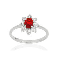 Bague argent 925 fleur zirconias rouge et blancs