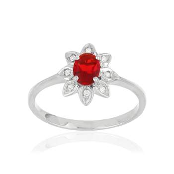 Bague argent 925 fleur zirconias rouge et blancs
