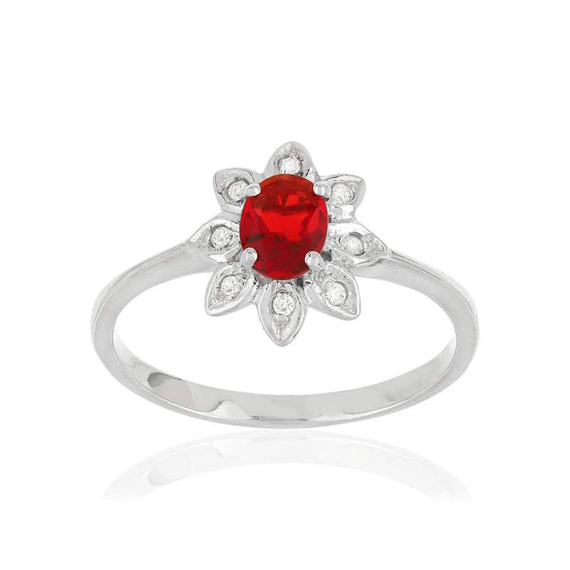 Bague argent 925 fleur zirconias rouge et blancs - vue 1