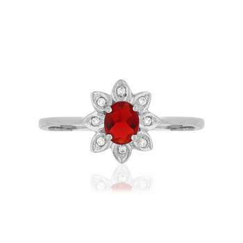 Bague argent 925 fleur zirconias rouge et blancs