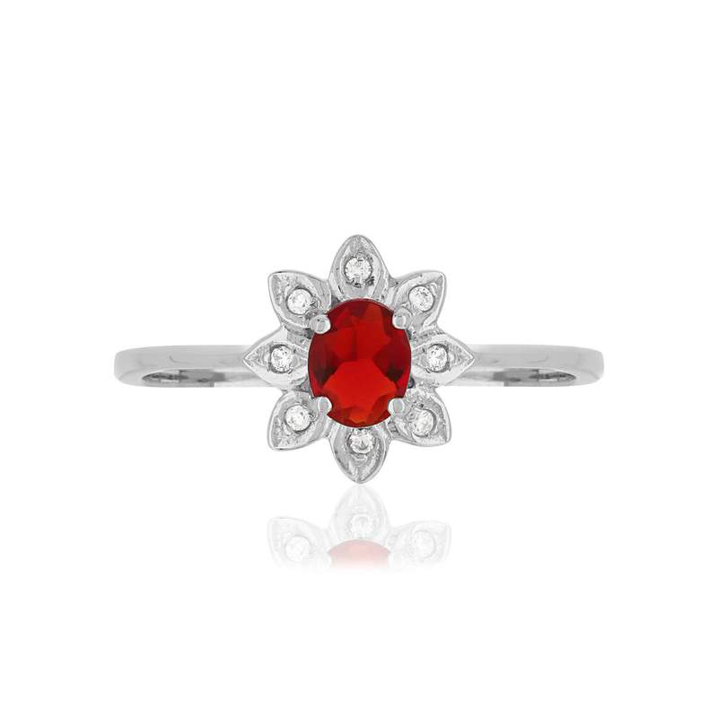 Bague argent 925 fleur zirconias rouge et blancs - vue 3