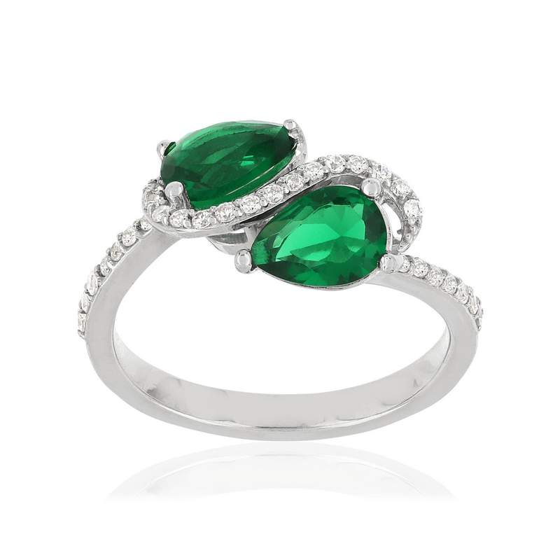 Bague argent 925 zirconias verts taille poire et blancs - vue 1