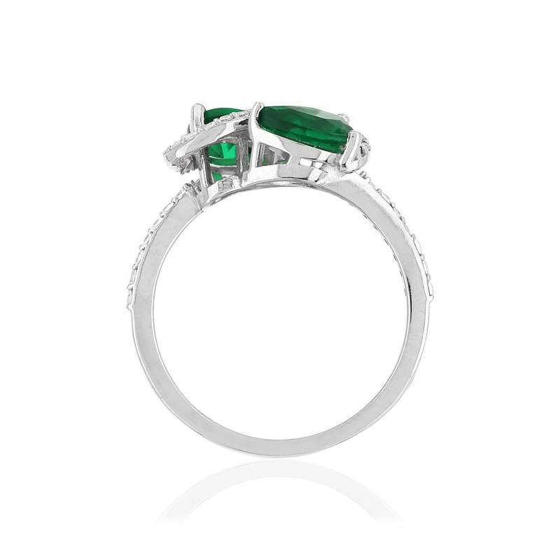 Bague argent 925 zirconias verts taille poire et blancs - vue 2