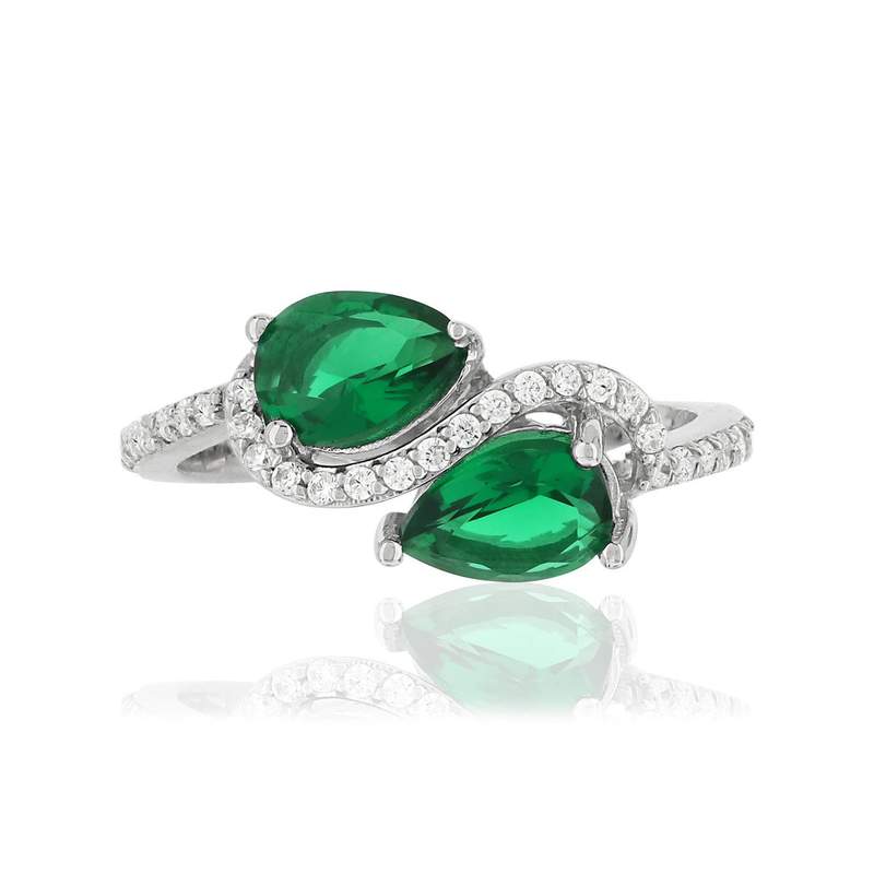 Bague argent 925 zirconias verts taille poire et blancs - vue 3