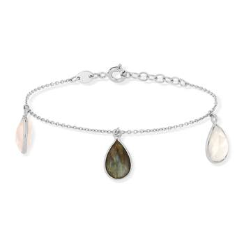 925 silver bracelet with labradorite moonstone and pear-shaped quartz, 18 cm
