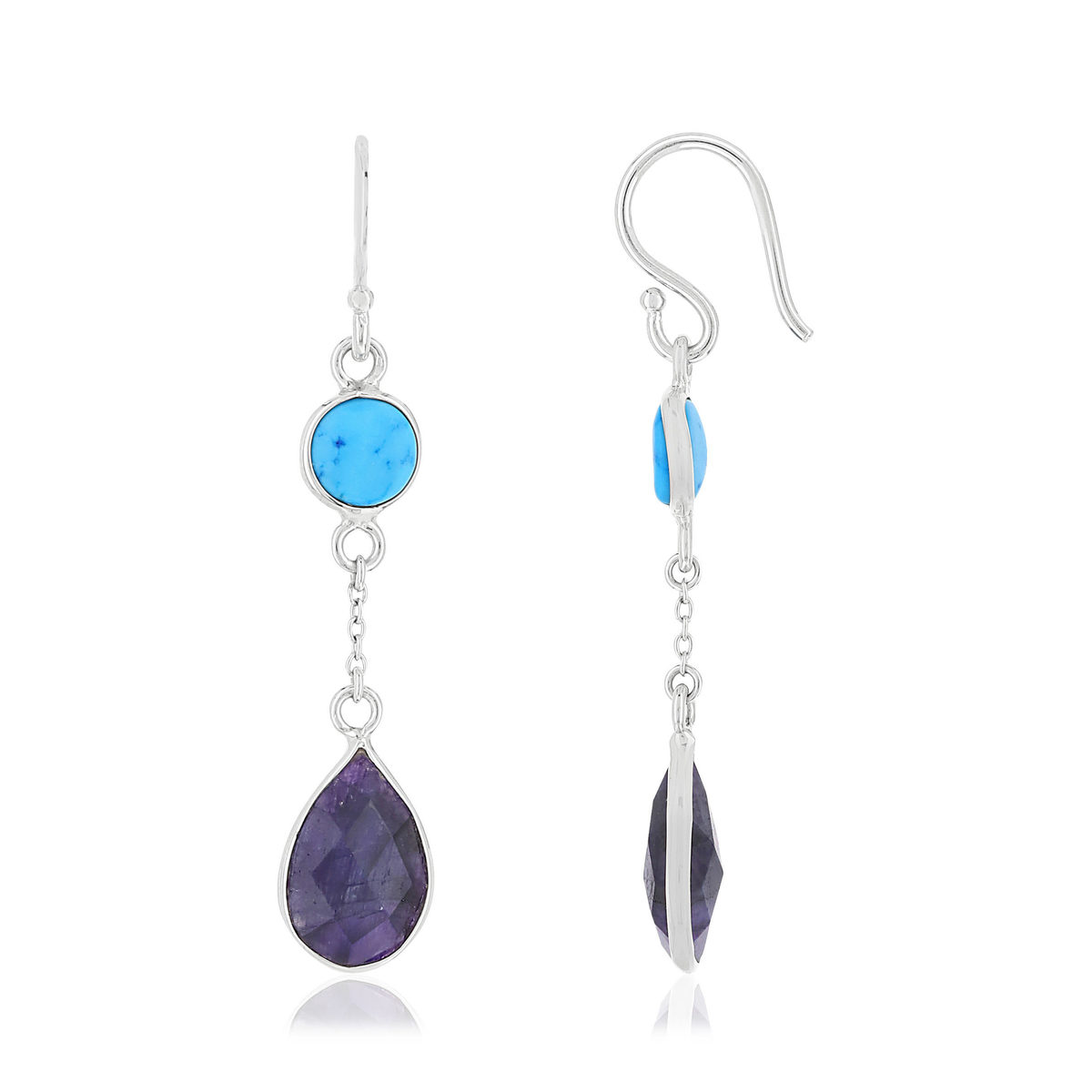 Boucles d'oreilles argent 925 pendants howlites et lapis lazulis bleus