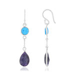 Boucles d'oreilles argent 925 pendants howlites et lapis lazulis bleus - vue 1