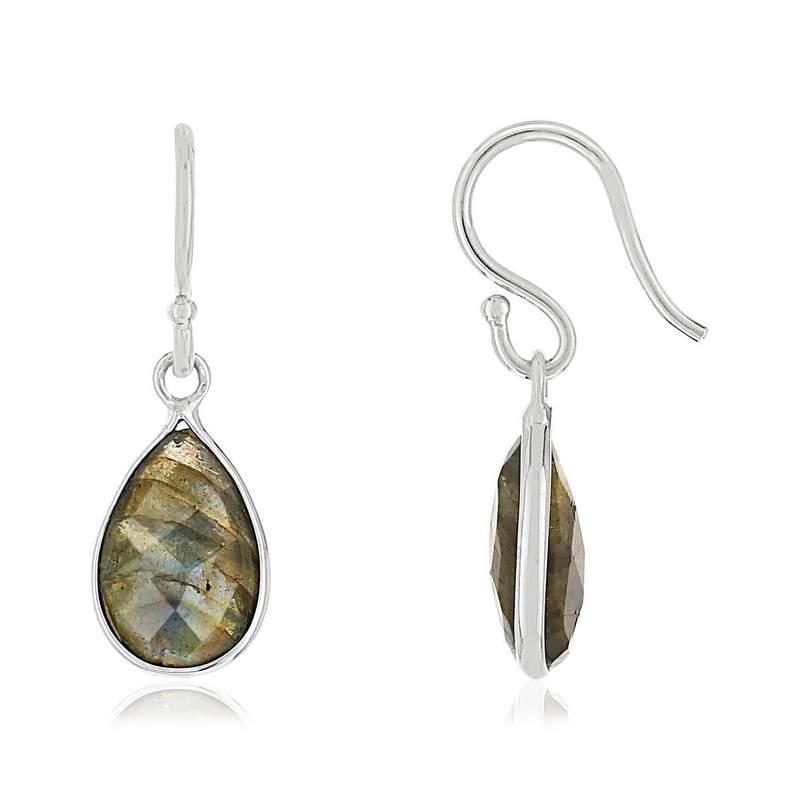 Boucles d'oreilles argent 925 pendants labradorites taille poire - vue 1