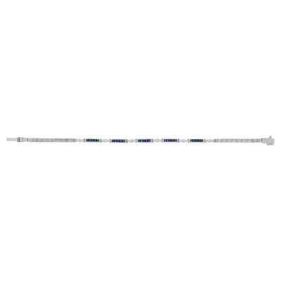 Bracelet or blanc 750 saphirs diamants 18 cm - vue 1