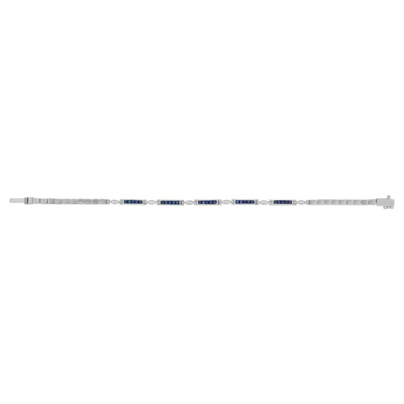 Bracelet or blanc 750 saphirs diamants 18 cm - vue 1