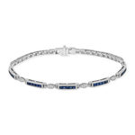 Bracelet or blanc 750 saphirs diamants 18 cm - vue 2
