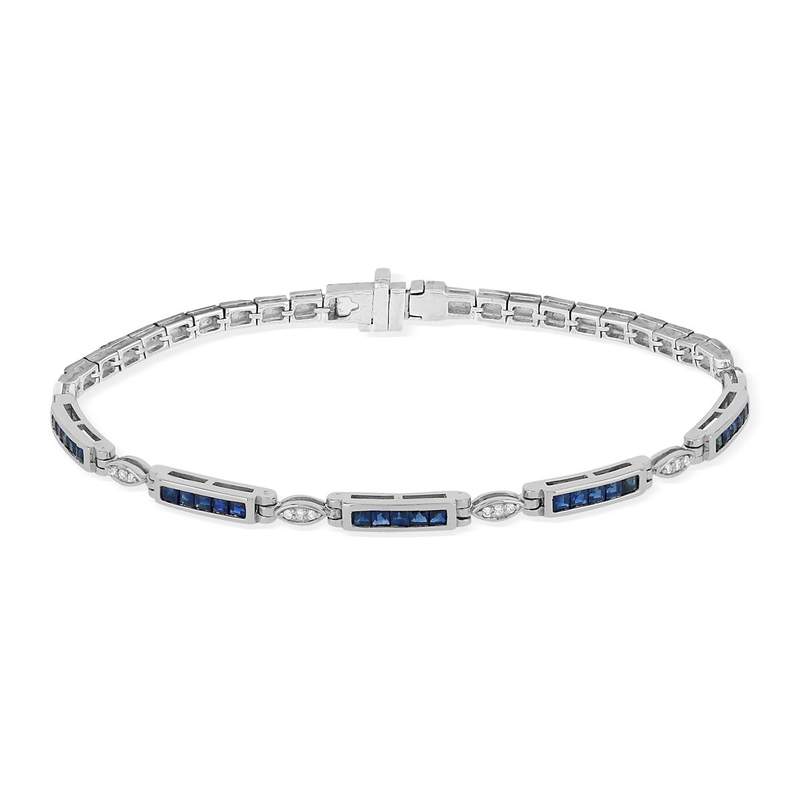 Bracelet or blanc 750 saphirs diamants 18 cm - vue 2