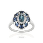 Bague or blanc 750 saphirs diamants - vue 1