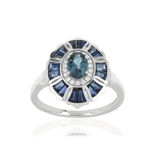 Bague or blanc 750 saphirs diamants