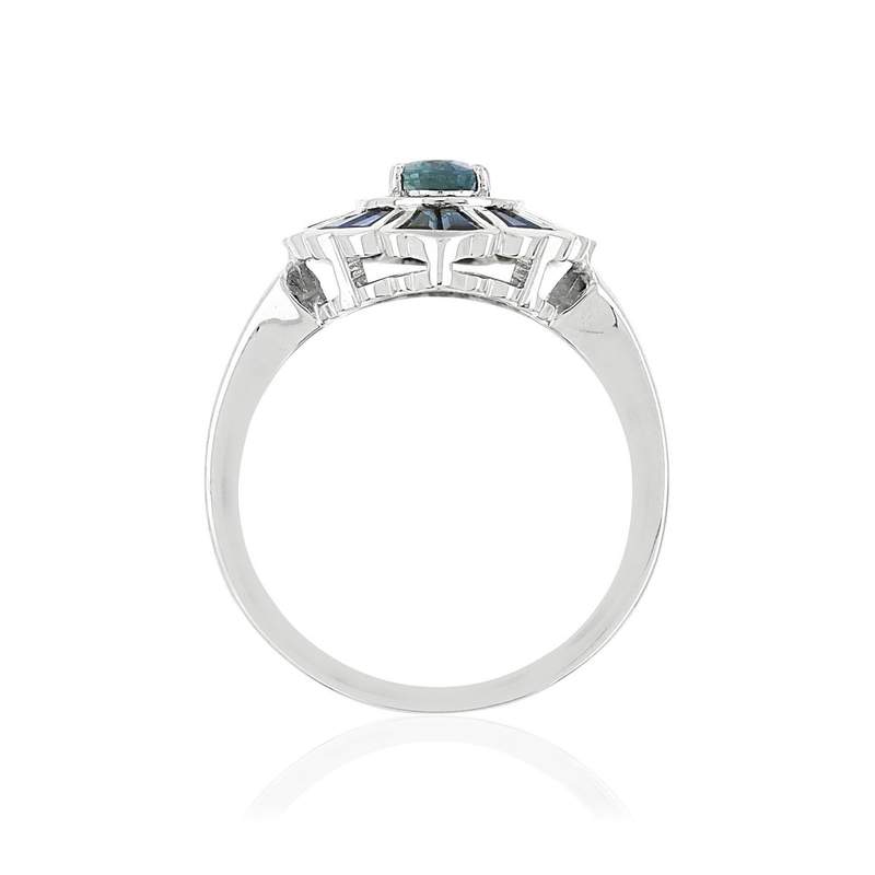 Bague or blanc 750 saphirs diamants - vue 2