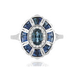 Bague or blanc 750 saphirs diamants - vue 3