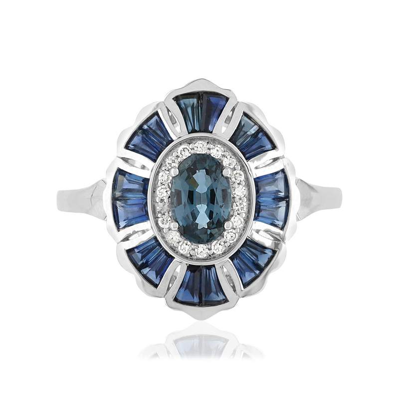Bague or blanc 750 saphirs diamants - vue 3