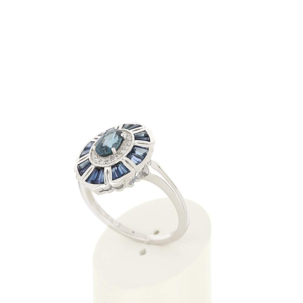 Bague or blanc 750 saphirs diamants - vue 3