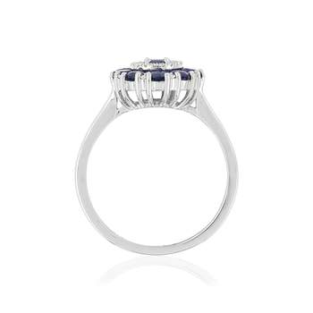 Bague or blanc 750 saphirs diamants
