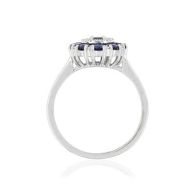 Bague or blanc 750 saphirs diamants - vue V2