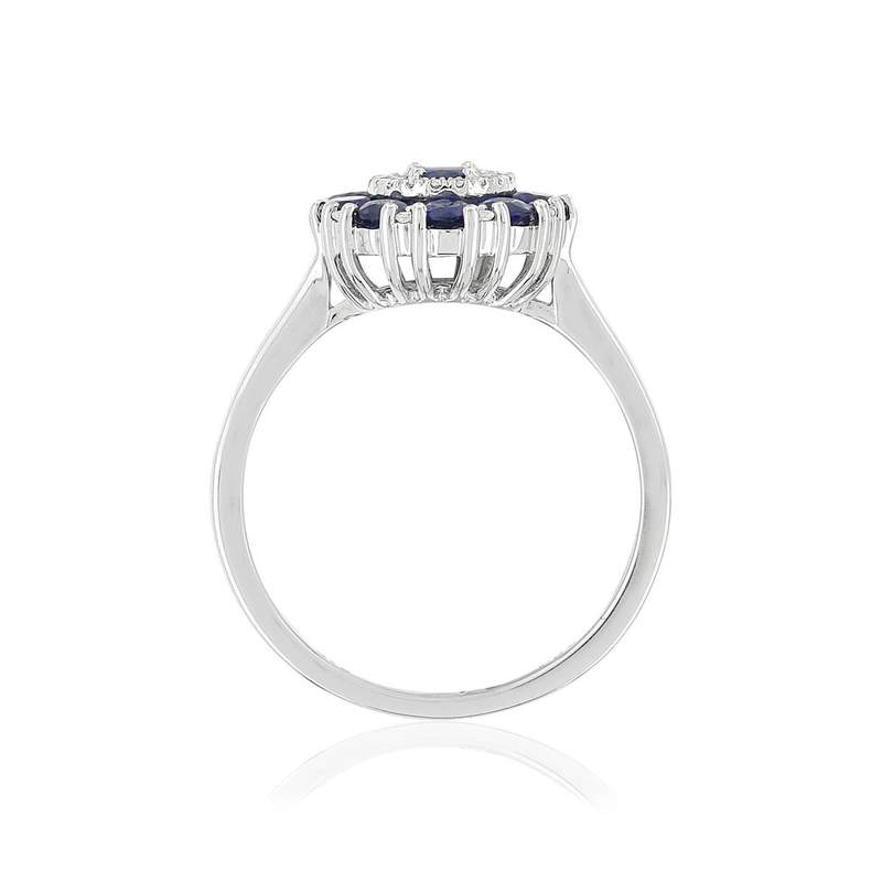 Bague or blanc 750 saphirs diamants - vue 2
