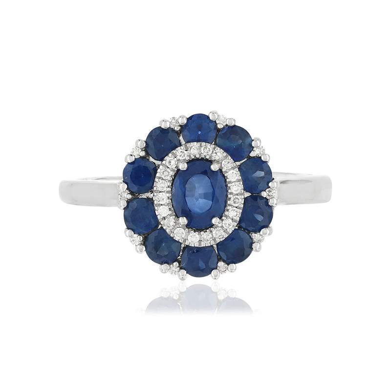 Bague or blanc 750 saphirs diamants - vue 3